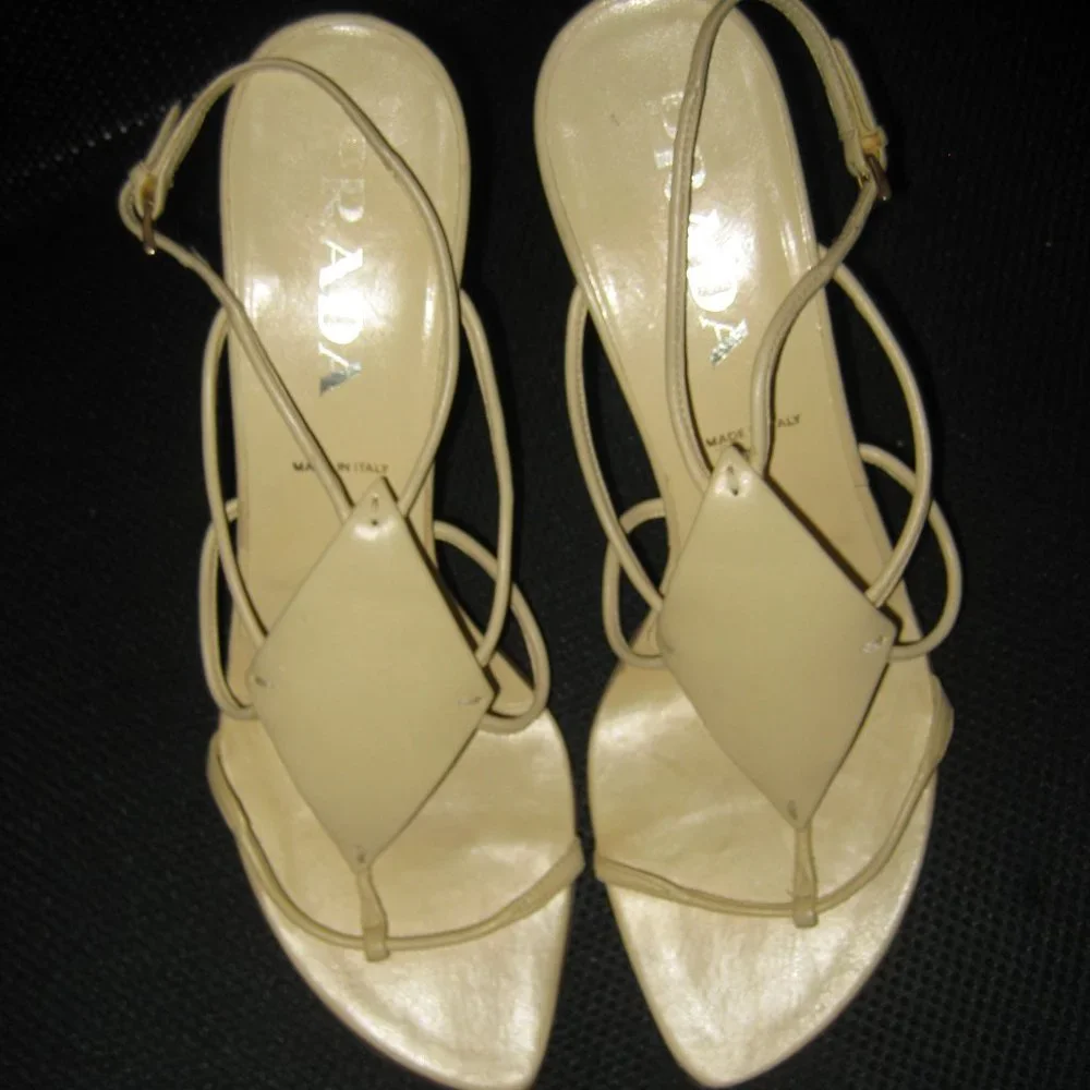 ❤️PRADA Strappy Wedge Heels Shoes Sz 39 1/2 - Picture 3 of 7